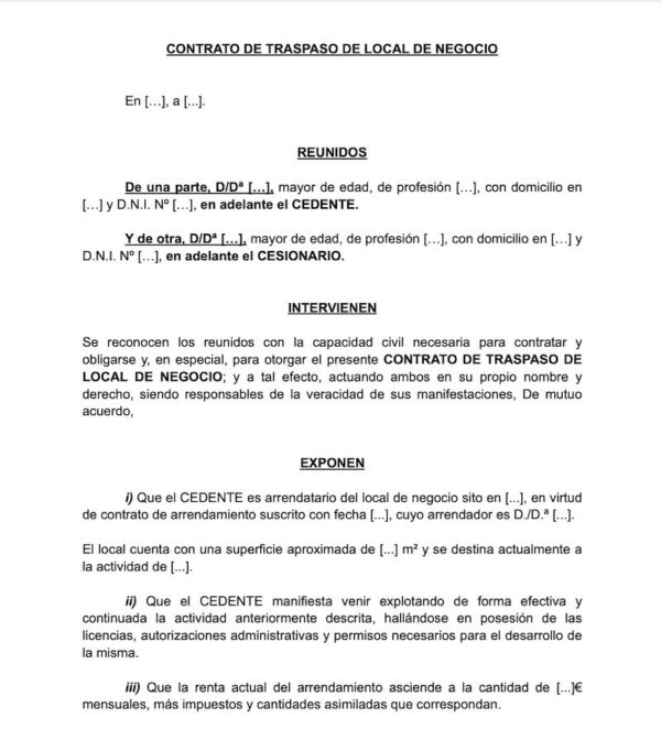 descargar modelo de contrato de traspaso de local de negocio.