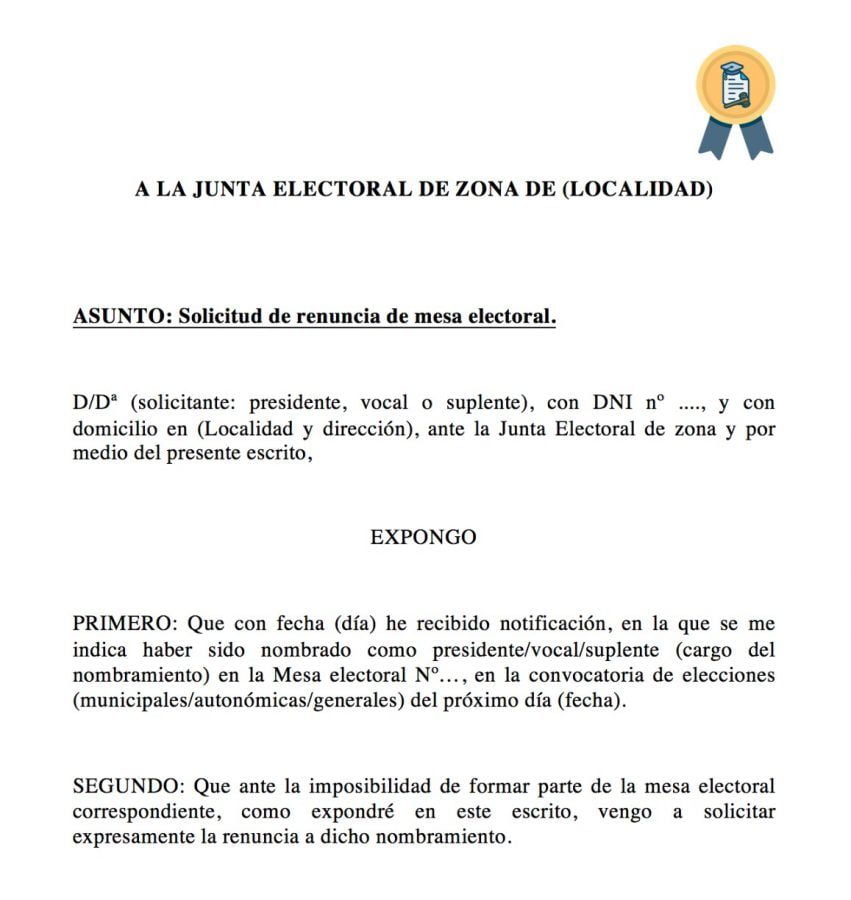 modelo para darse de baja de la mesa electoral de Andalucía.