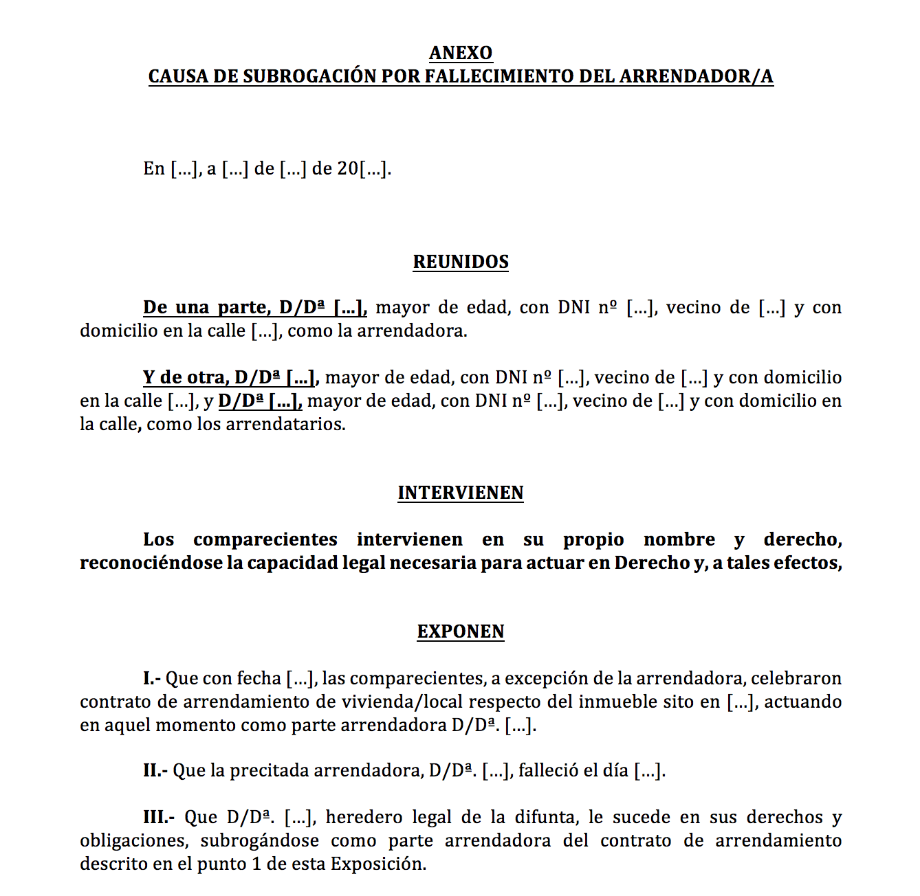 Modelo para cambiar el arrendador del contrato por fallecimiento.