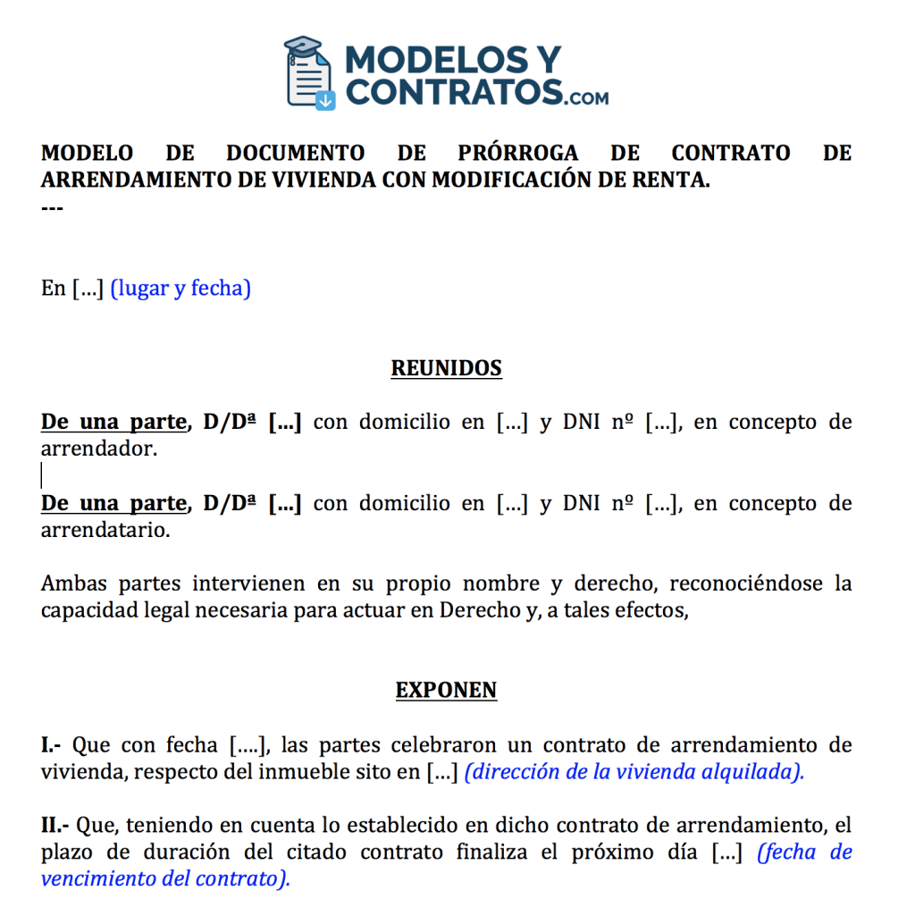Anexo prórroga contrato arrendamiento modificación renta.