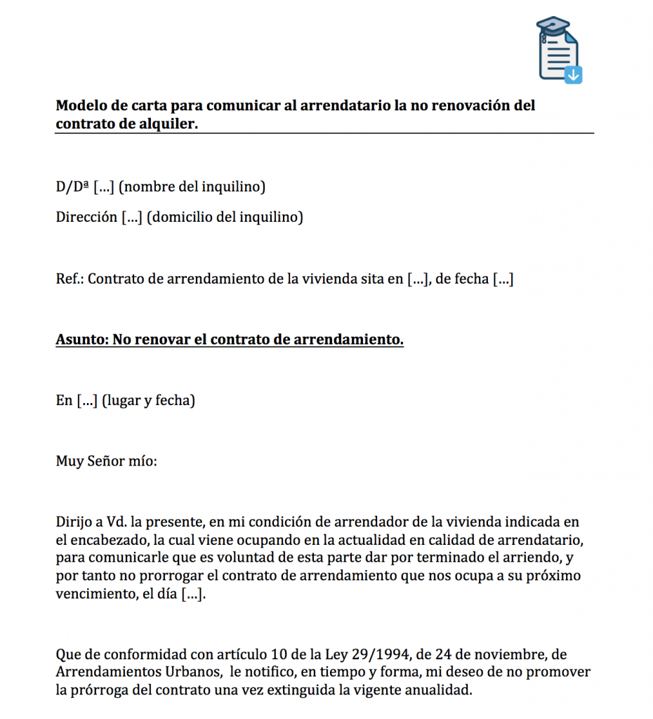 Modelo de burofax en Word para terminar contrato. Modelo de burofax para avisar al inquilino la finalización de contrato.