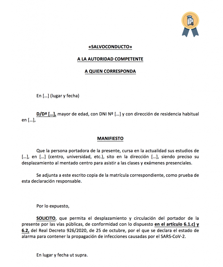 Descargar justificante para circular por estudios (coronavirus)