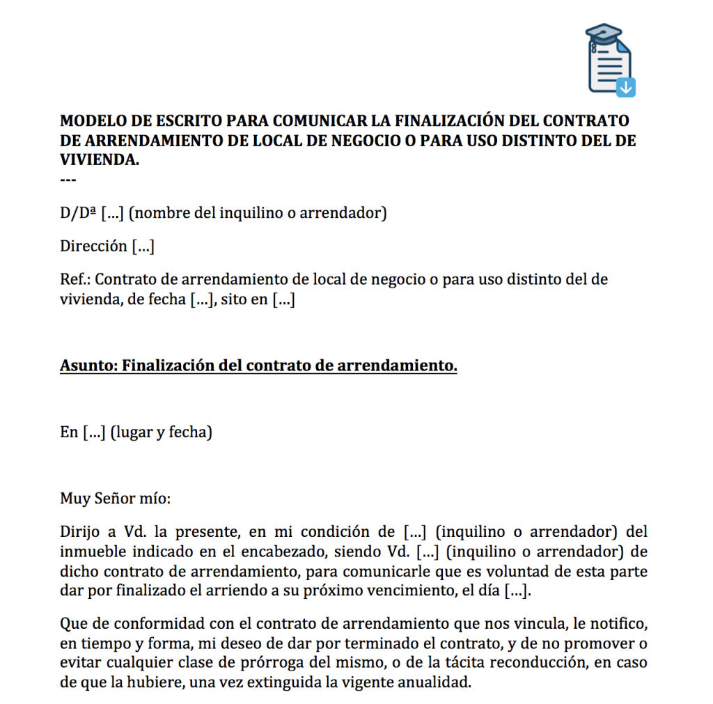 Burofax para no renovar arrendamiento de local de negocio (en Word). modelo burofax para no renovar contrato de local.