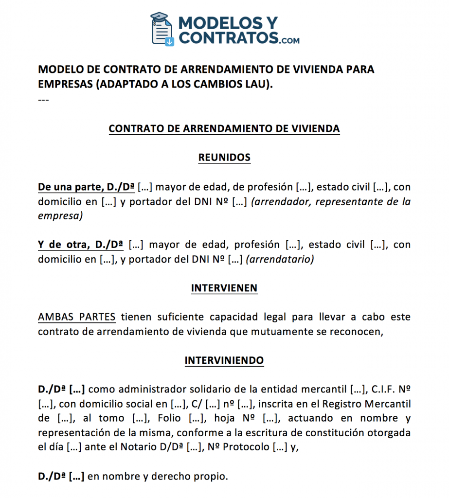 Modelo de contrato de arrendamiento de vivienda para persona jurídica (arrendador). modelo-contrato-arrendamiento-vivienda-empresa-arrendador