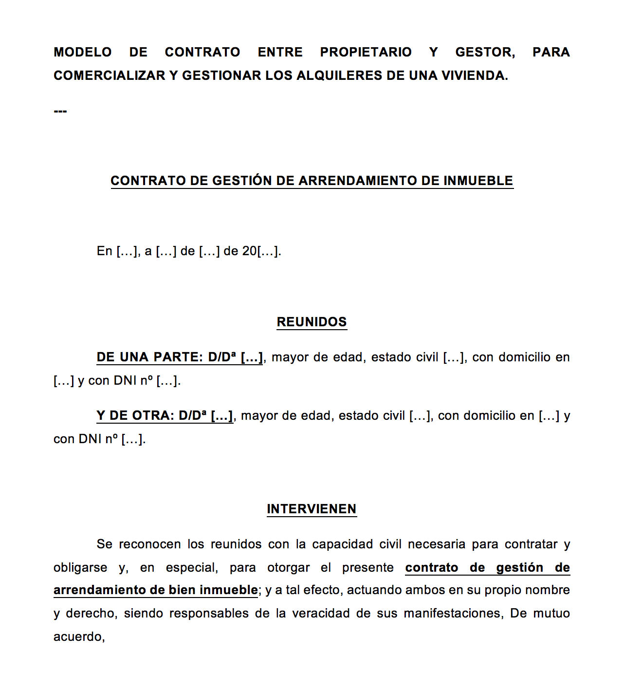 modelo de contrato de gestión de vivienda para arrendamiento modelo de contrato para comercializar y gestionar una vivienda en word (docx)