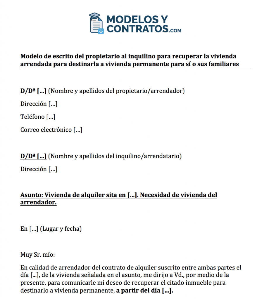 como volver al piso alquilado por necesidad de vivienda del propietario