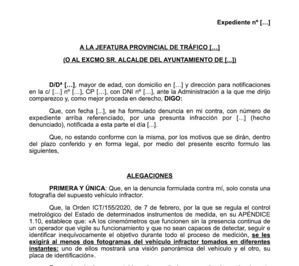 Escrito de alegaciones por multa de radar (No existen 2 fotos) - Imagen 2