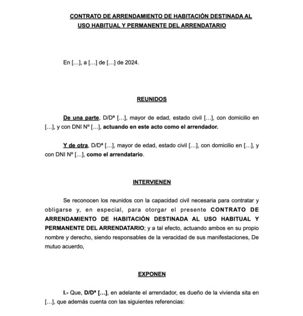 contrato de alquiler de habitacion regido por la Ley de Arrendamientos Urbanos (LAU)