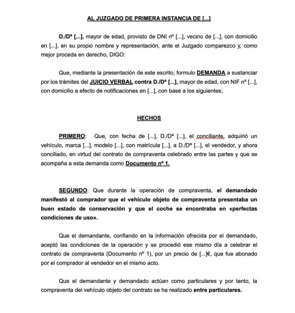 Demanda por vicios ocultos en vehículo (sin abogado) - Imagen 2
