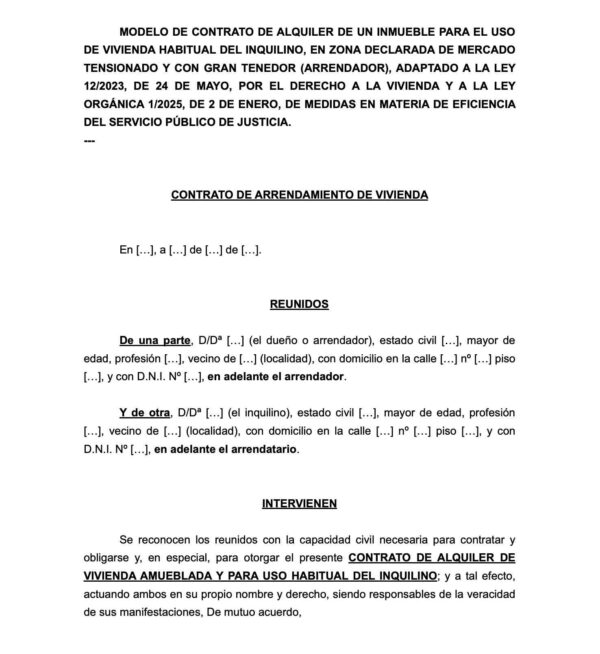 modelo de contrato de vivienda o piso para alquilar vivienda gran tenedor