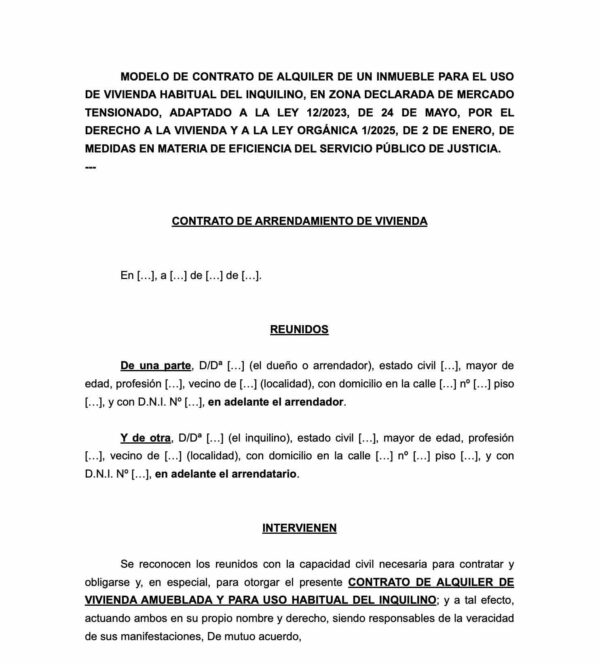 Extracto del modelo de alquiler de vivienda en una zona de mercado residencial tensionado